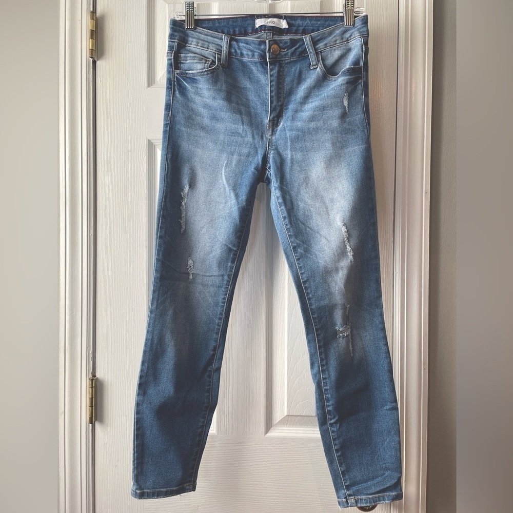 Cello‎ Jeans Juniors 7 Skinny Distressed Stretch Blue Medium Wash Denim Cotton